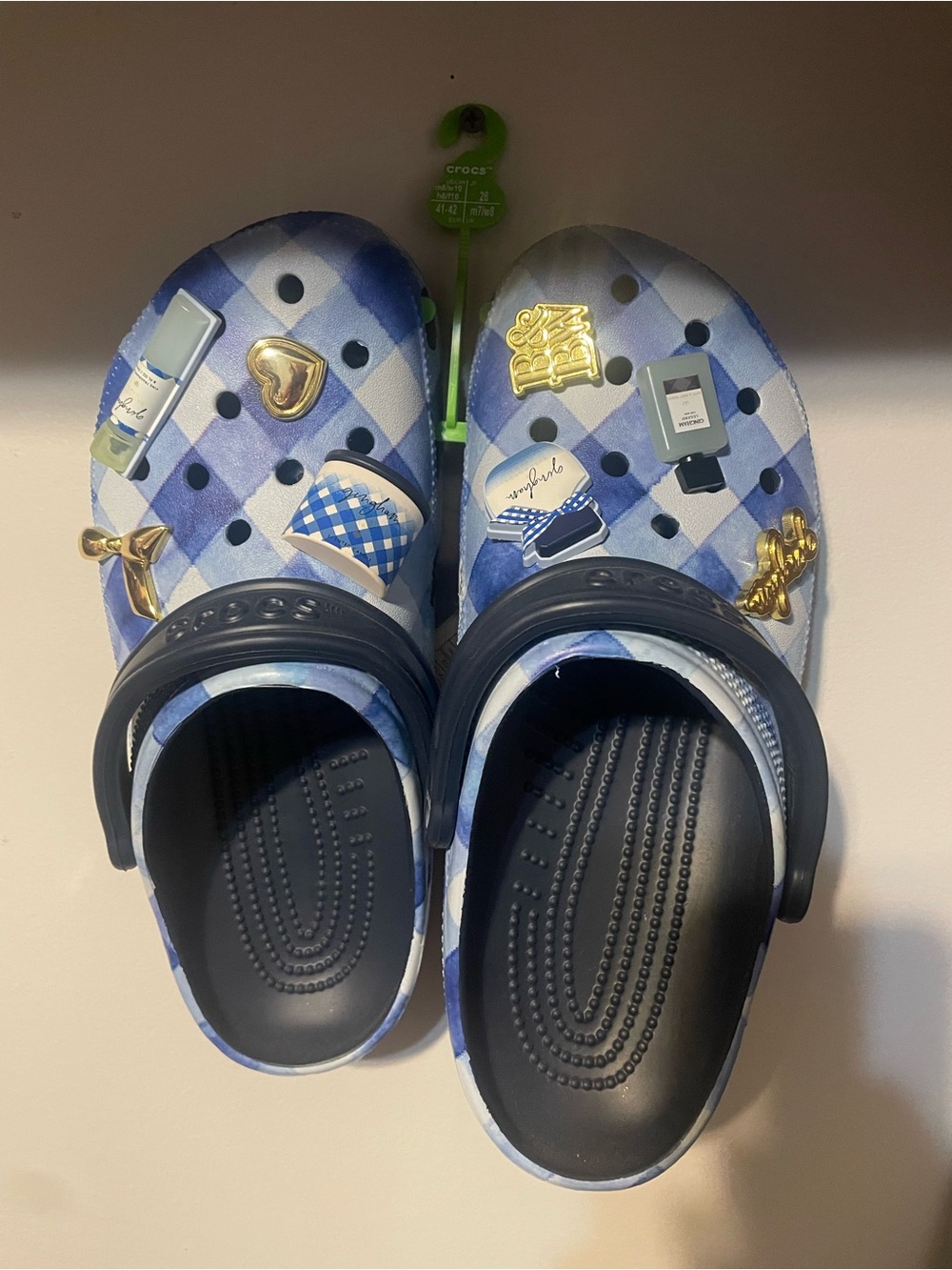 CROCS Women's Classic Clog - Blue Gingham with Navy Strap